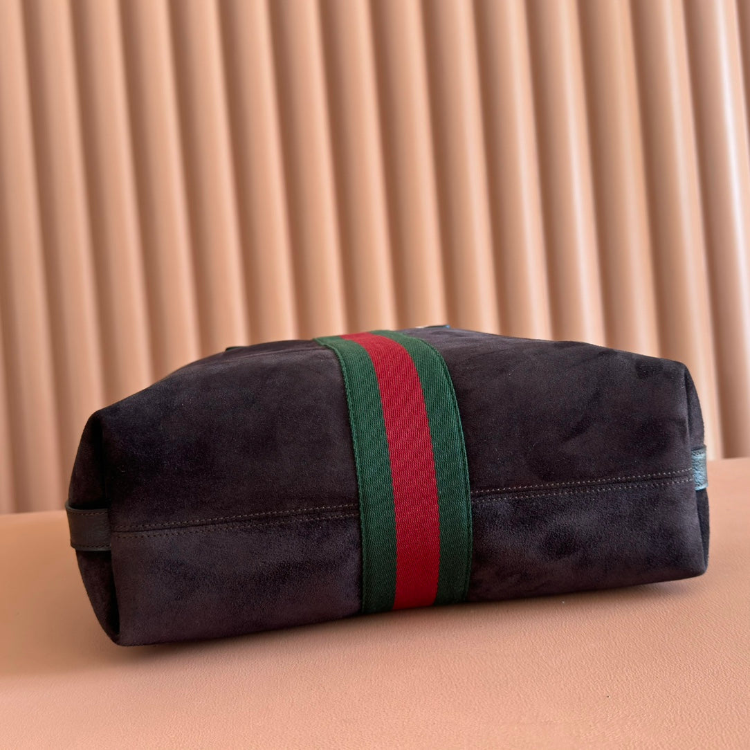 GUCCI 25S OPHIDIA MEDIUM TOTE 36 CM IN DARK CHOCOLATE BROWN SUEDE