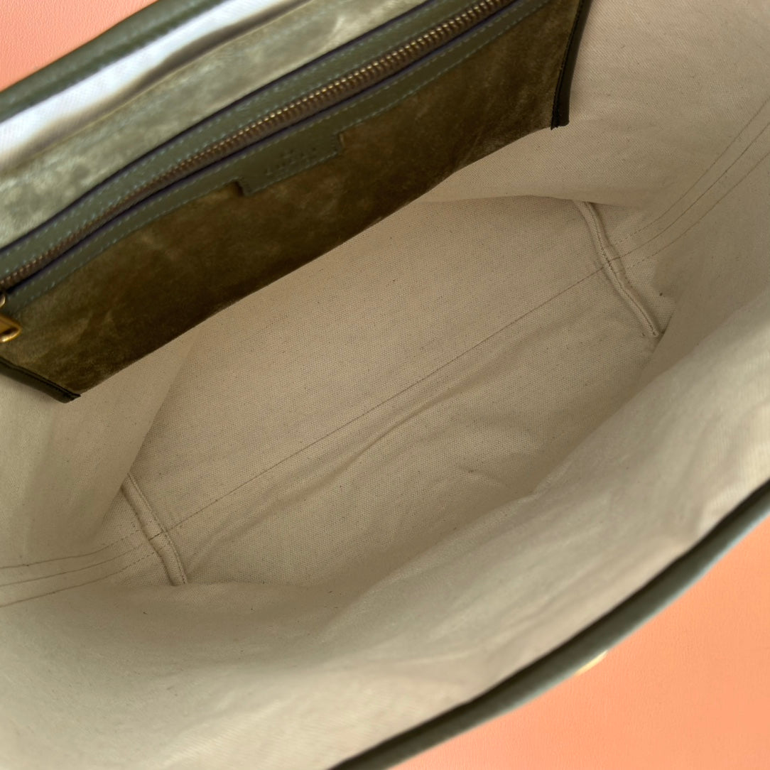 GUCCI 25S OPHIDIA MEDIUM TOTE 36 CM IN EARTH BROWN SUEDE