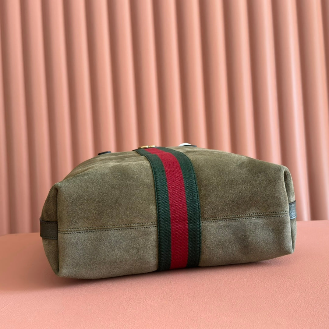 GUCCI 25S OPHIDIA MEDIUM TOTE 36 CM IN EARTH BROWN SUEDE