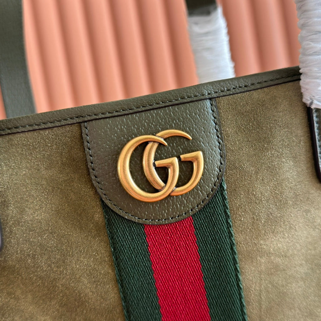 GUCCI 25S OPHIDIA MEDIUM TOTE 36 CM IN EARTH BROWN SUEDE