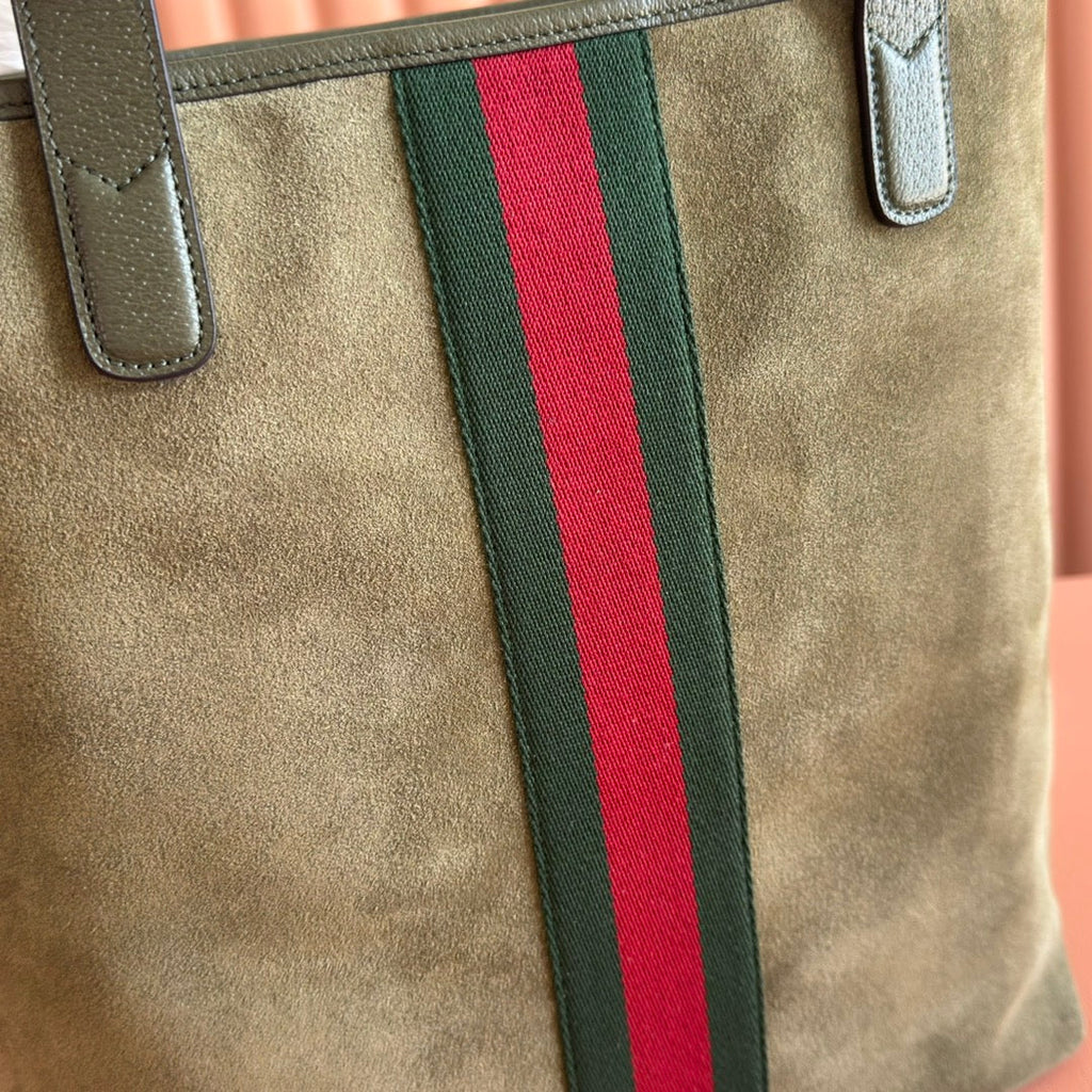 GUCCI 25S OPHIDIA MEDIUM TOTE 36 CM IN EARTH BROWN SUEDE