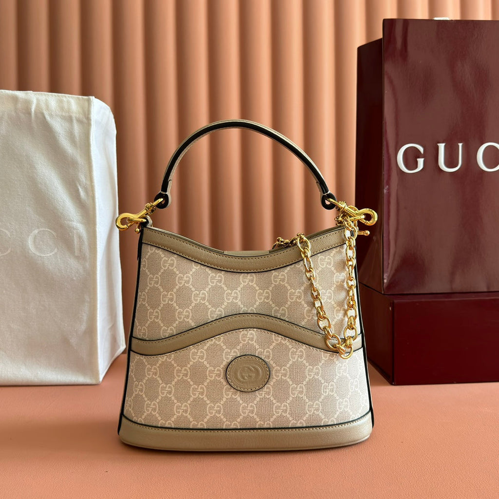 GUCCI 25S SHOULDER BAG 25 CM IN BEIGE CALFSKIN