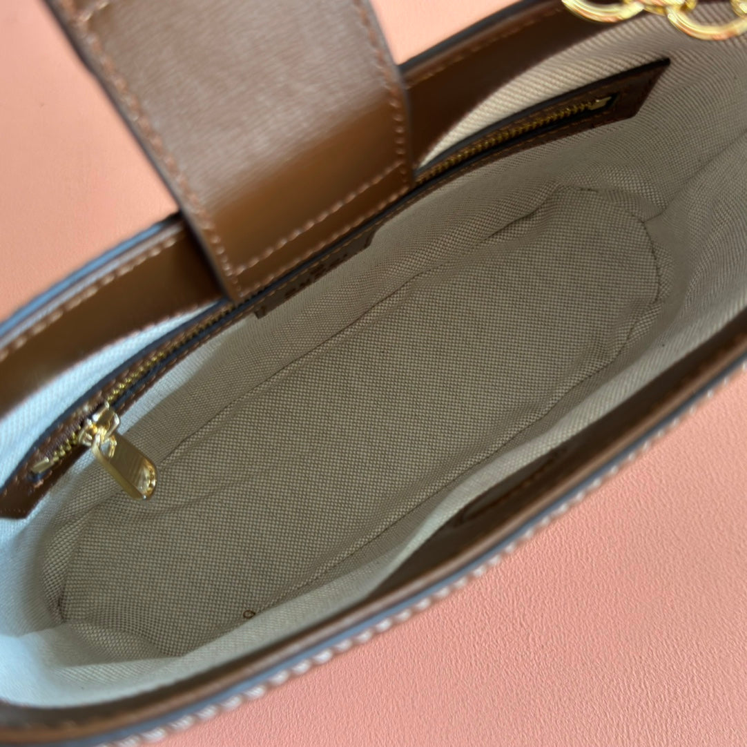 GUCCI 25S SHOULDER BAG 25 CM IN BEIGE MIX BROWN CALFSKIN