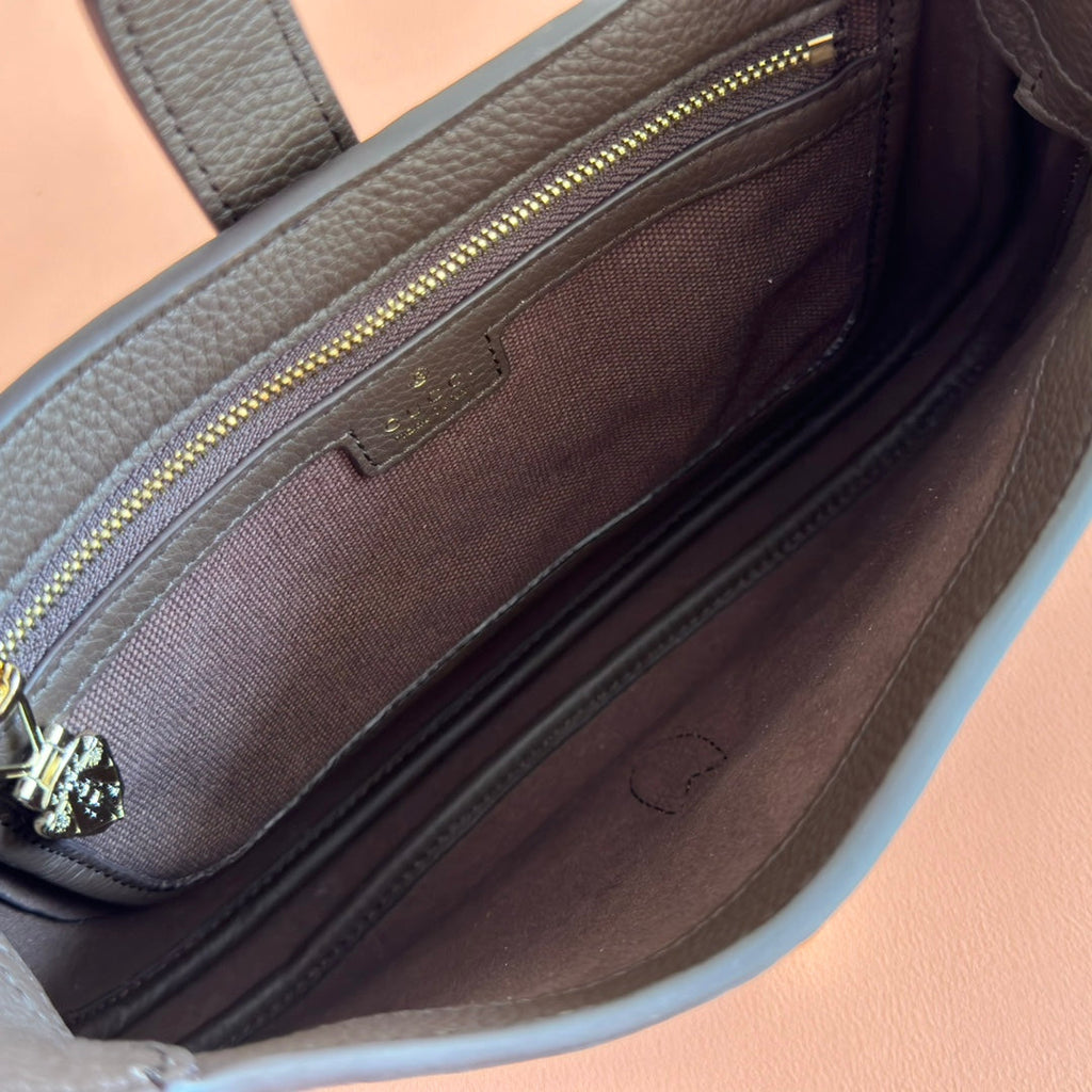 GUCCI 25S JACKIE 1961 SMALL BAG 28 CM IN DARK BROWN LEATHER WITH GOLD HARDWARE