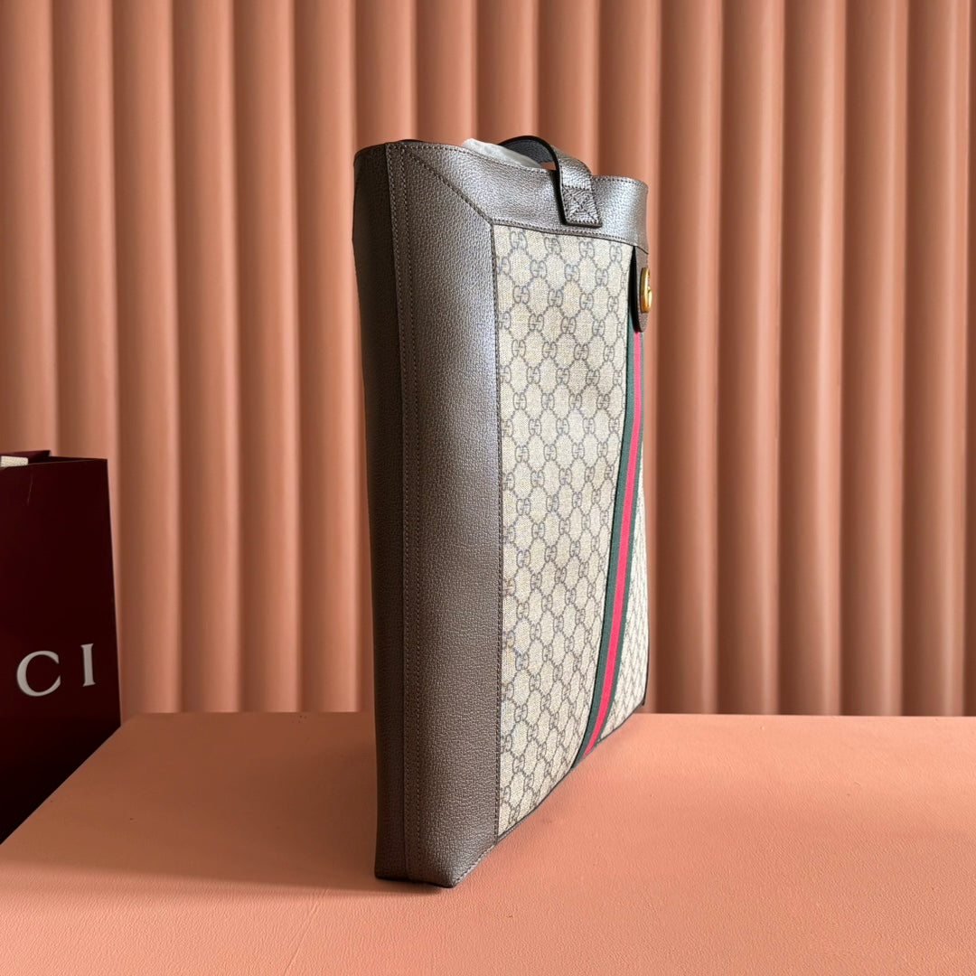 GUCCI 25S TOTE BAG 43 CM IN DARK BROWN MIX BEIGE LAMBSKIN WITH GOLD HARDWARE