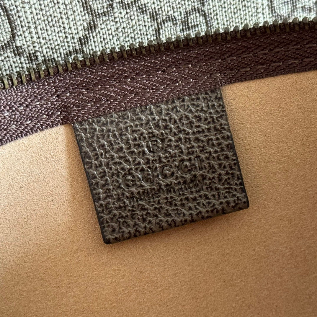 GUCCI 25S TOTE BAG 43 CM IN DARK BROWN MIX BEIGE LAMBSKIN WITH GOLD HARDWARE