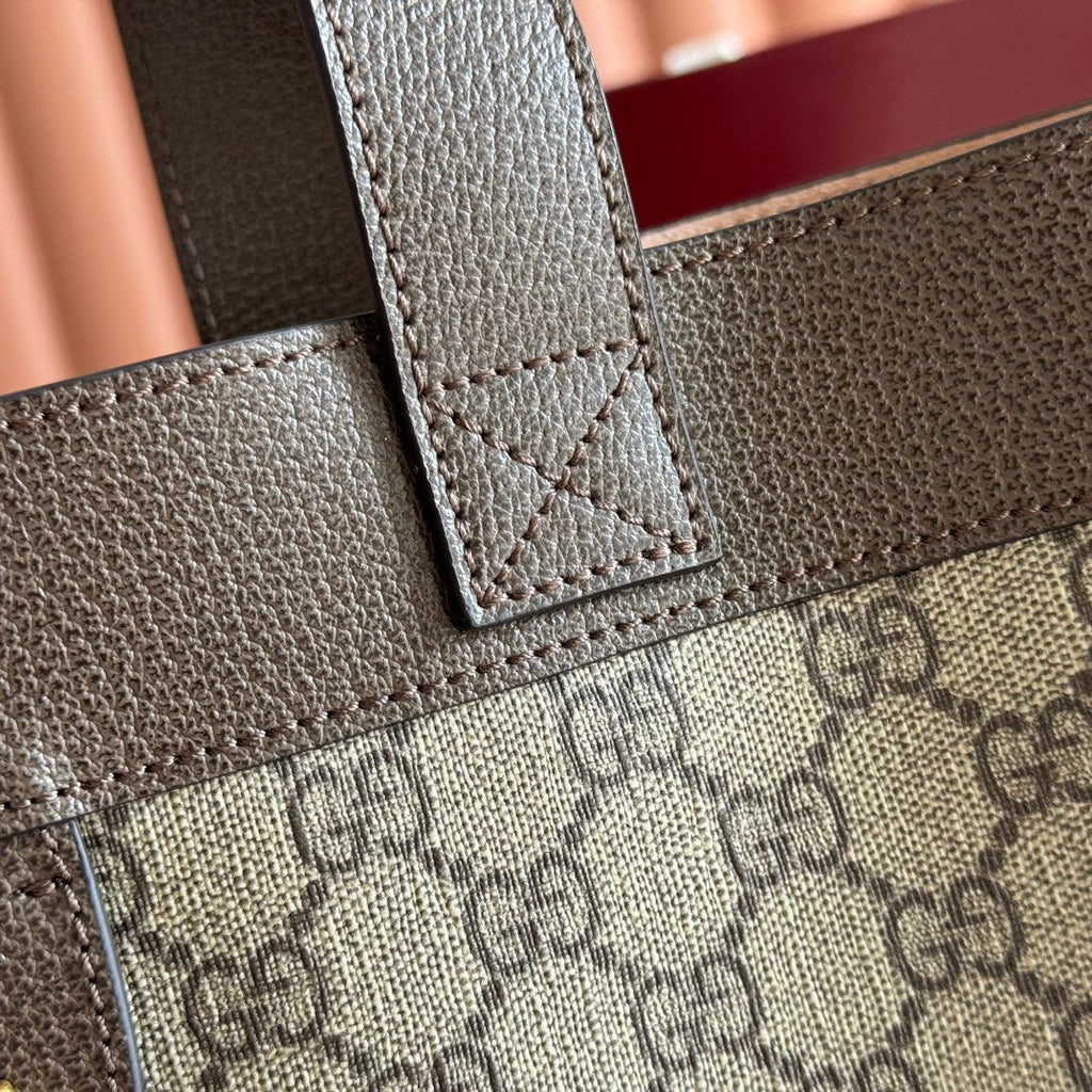 GUCCI 25S TOTE BAG 43 CM IN DARK BROWN MIX BEIGE LAMBSKIN WITH GOLD HARDWARE