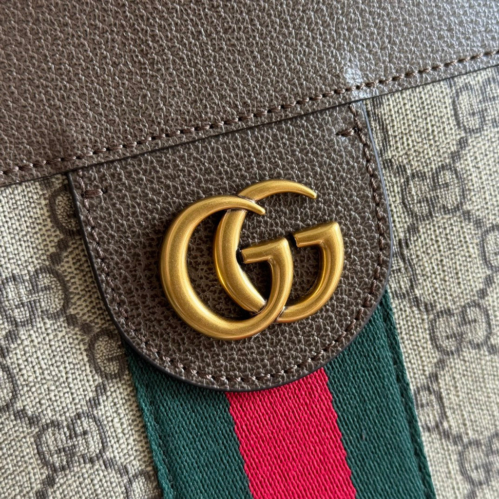 GUCCI 25S TOTE BAG 43 CM IN DARK BROWN MIX BEIGE LAMBSKIN WITH GOLD HARDWARE
