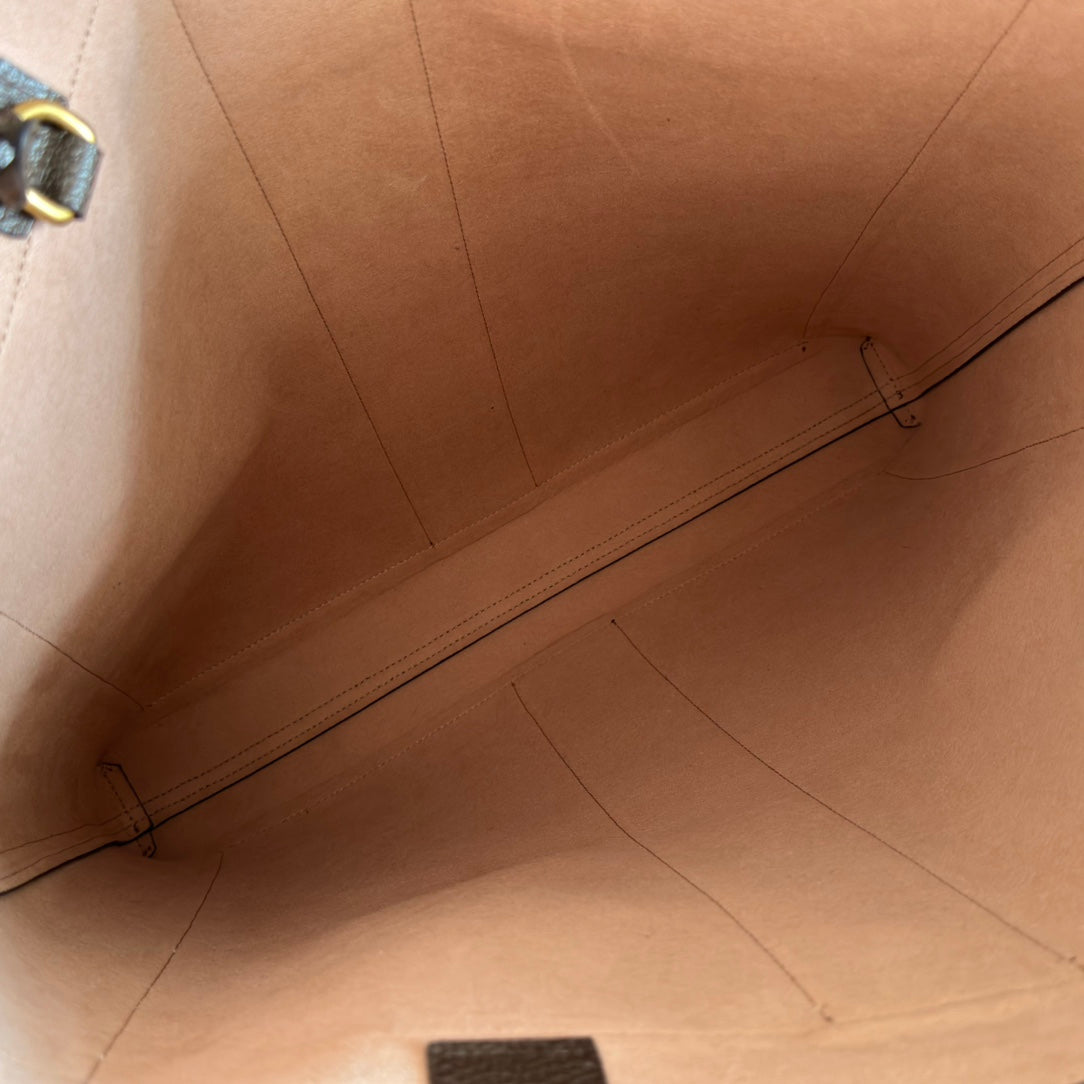 GUCCI 25S TOTE BAG 43 CM IN DARK BROWN MIX BEIGE LAMBSKIN WITH GOLD HARDWARE