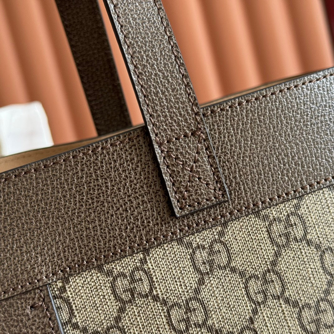 GUCCI 25S TOTE BAG 44 CM IN DARK BROWN MIX BEIGE LAMBSKIN WITH GOLD HARDWARE