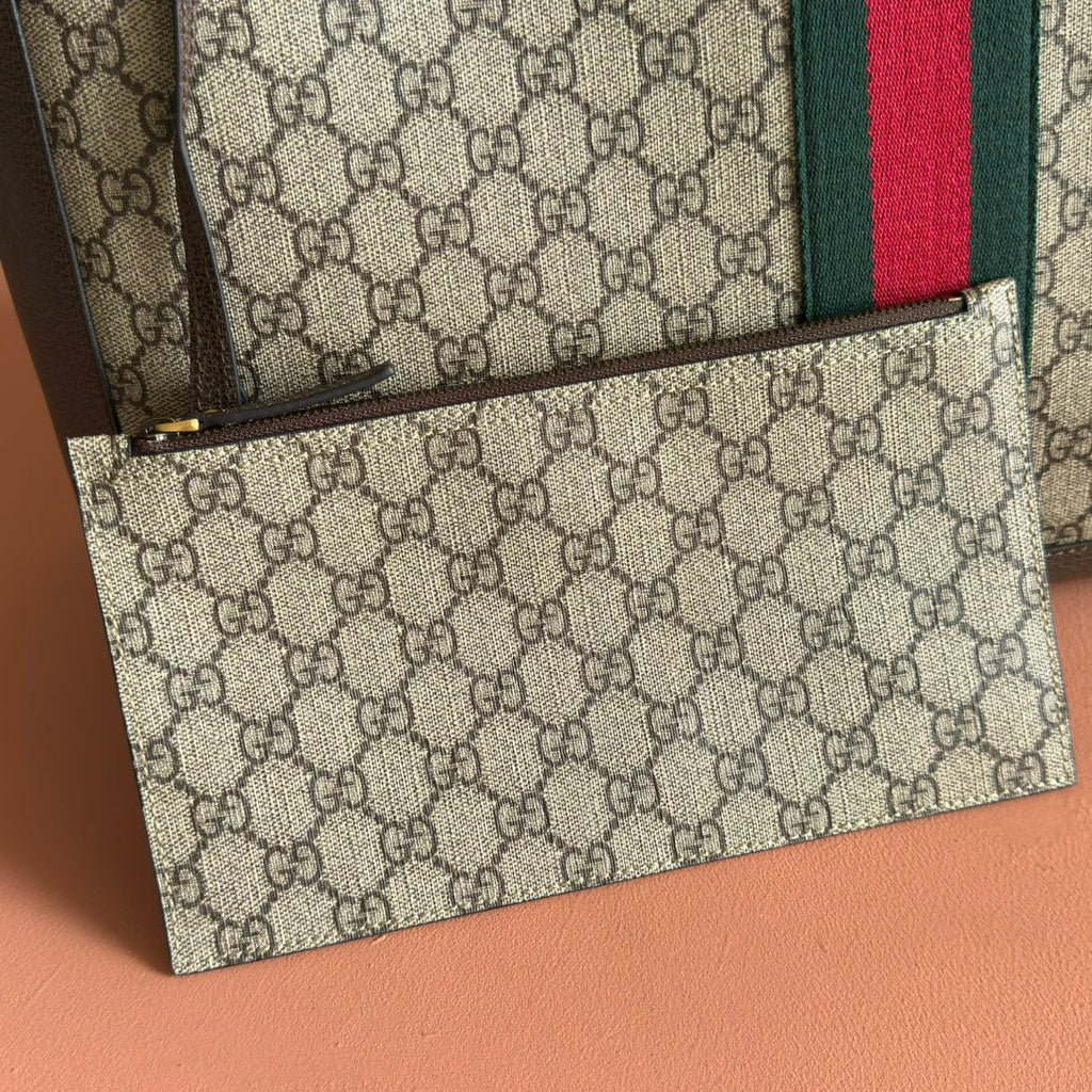 GUCCI 25S TOTE BAG 44 CM IN DARK BROWN MIX BEIGE LAMBSKIN WITH GOLD HARDWARE