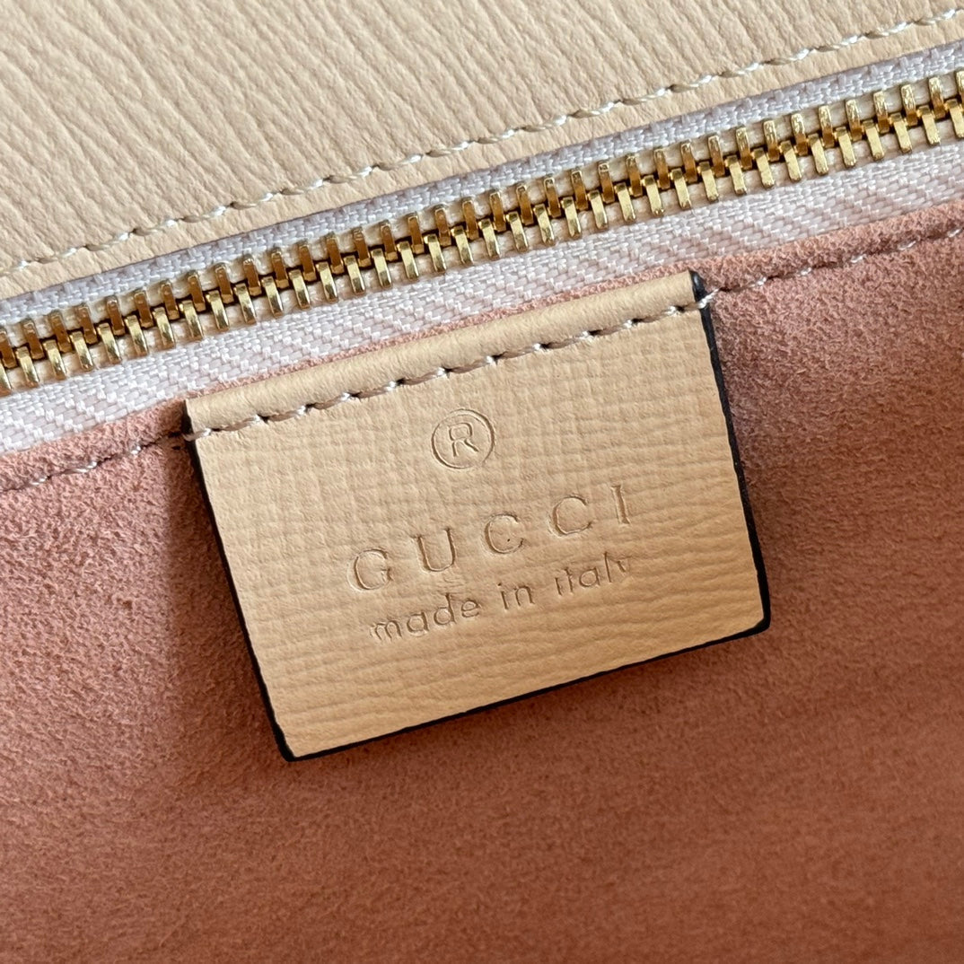 GUCCI 25S HORSEBIT 1955 MINI BAG 35 CM IN LIGHT WARM BEIGE CALFSKIN WITH GOLD HARDWARE