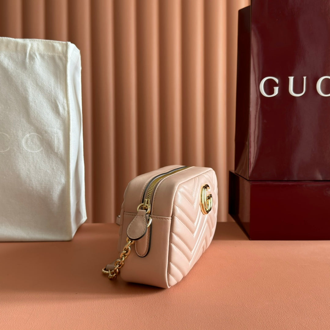 GUCCI 25S MARMONT BAG 24 IN NUDE PINK CALFSKIN WITH GOLD HARDWARE