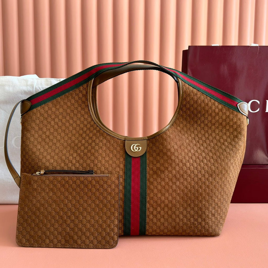GUCCI 25S GIGLIO LARGE TOTE BAG 60 CM IN BROWN CANVAS