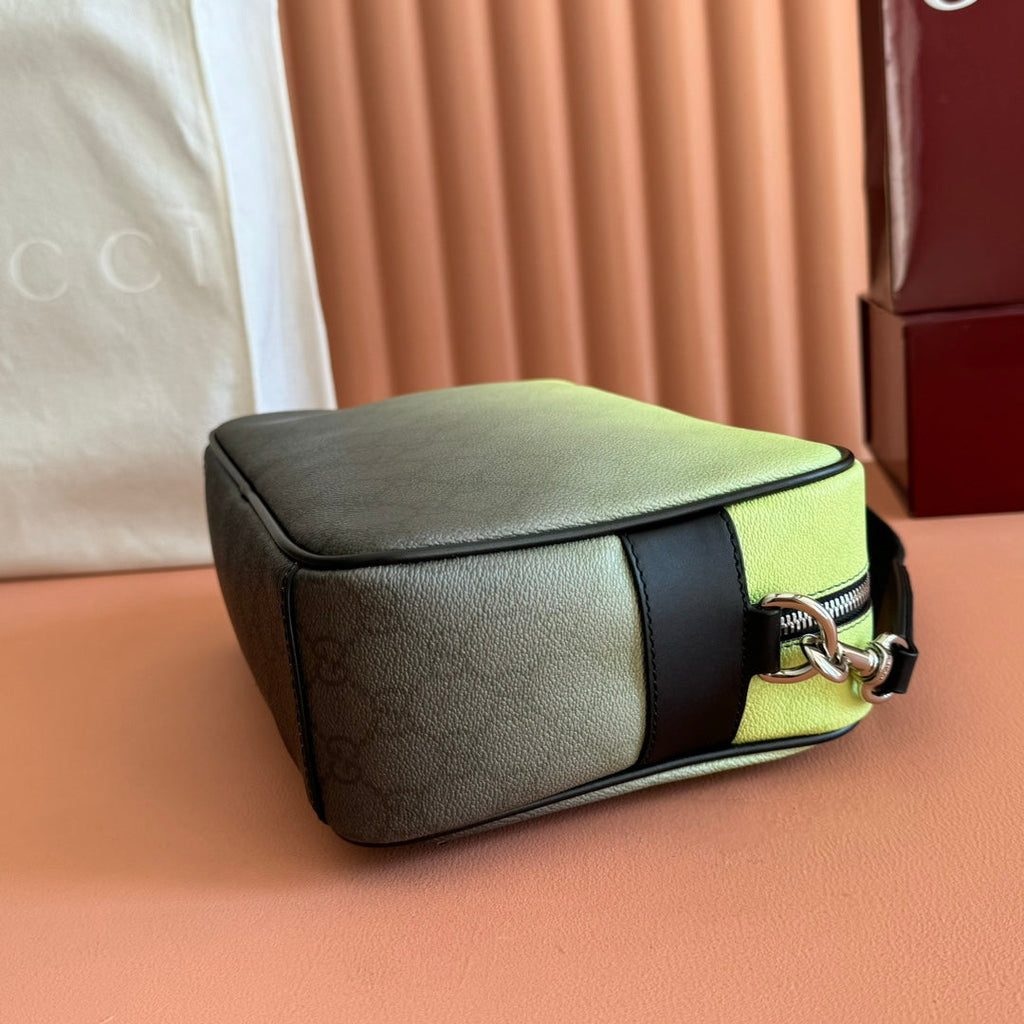 GUCCI 25S SHOULDER BAG 29 CM IN NEON GREEN TO DARK GRAY OMBRÉ CALFSKIN