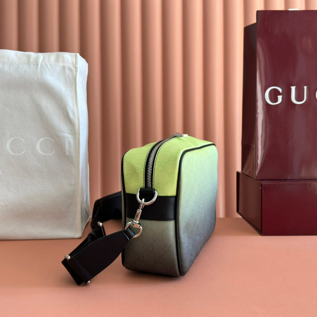 GUCCI 25S SHOULDER BAG 29 CM IN NEON GREEN TO DARK GRAY OMBRÉ CALFSKIN