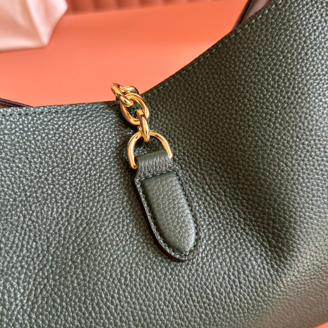 GUCCI 25S HANDBAG 46 CM IN DARK GREEN CALFSKIN WITH GOLD HARDWARE