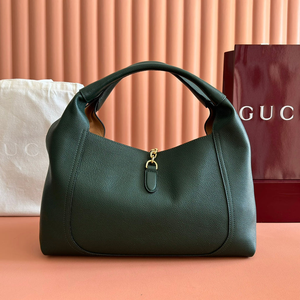 GUCCI 25S HANDBAG 46 CM IN DARK GREEN CALFSKIN WITH GOLD HARDWARE