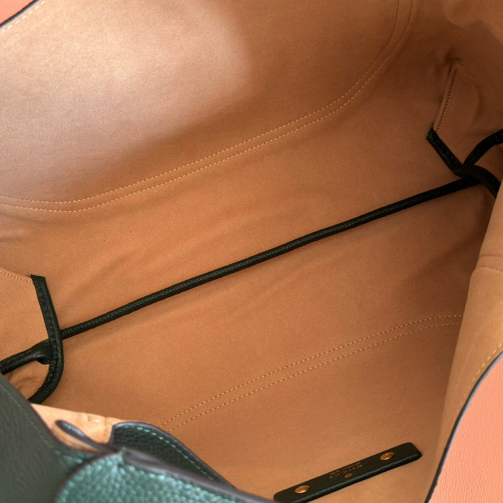 GUCCI 25S HANDBAG 46 CM IN DARK GREEN CALFSKIN WITH GOLD HARDWARE