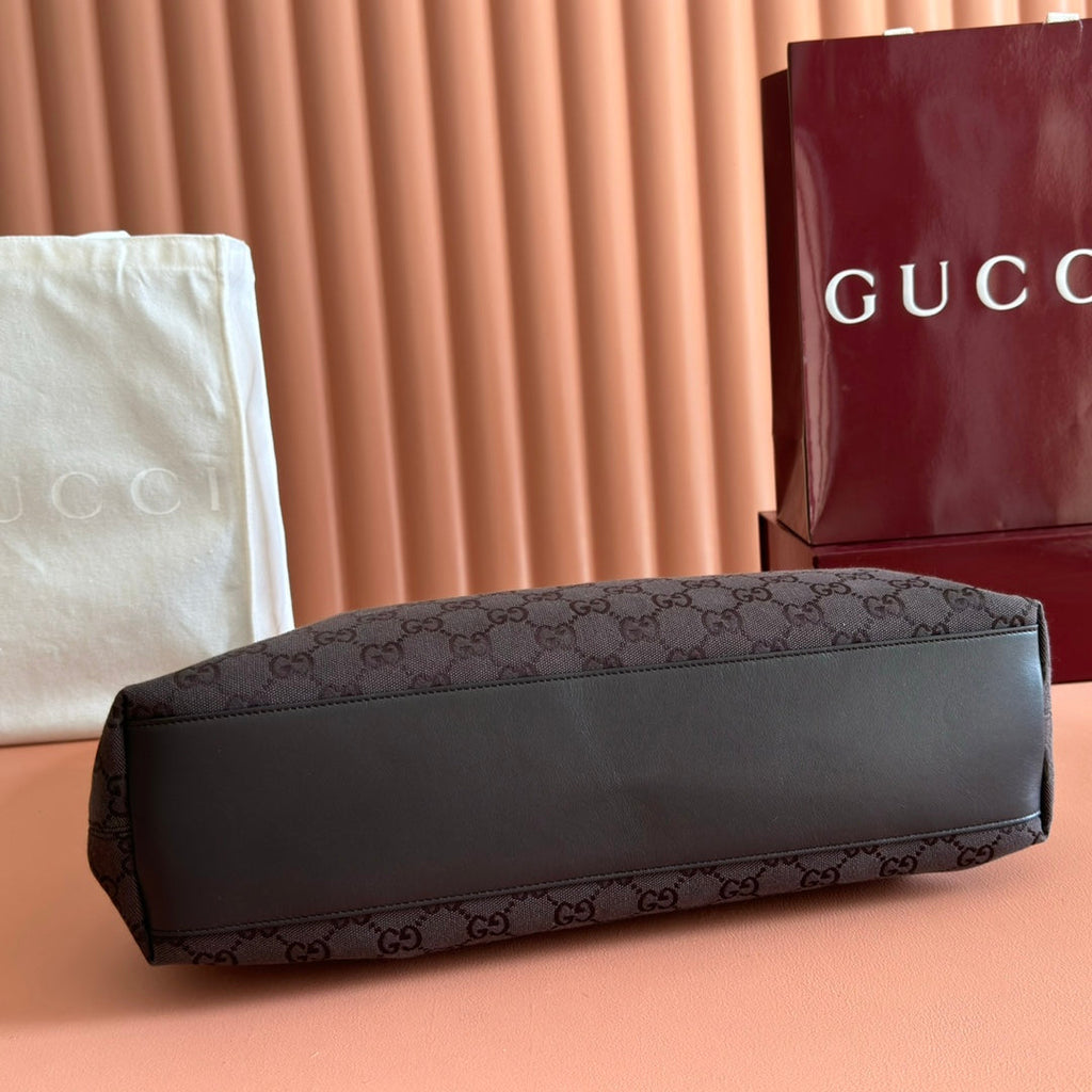 GUCCI 25S BEATRIX LARGE TOTE BAG 40 CM IN DARK CHOCOLATE BROWN CANVAS