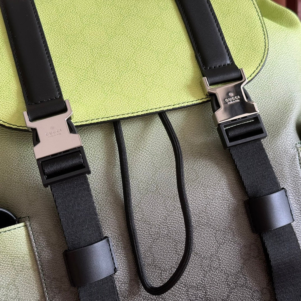 GUCCI 25S BACKPACK 46 CM IN NEON GREEN TO DARK GRAY OMBRÉ CALFSKIN