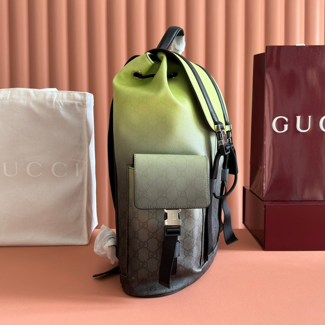 GUCCI 25S BACKPACK 46 CM IN NEON GREEN TO DARK GRAY OMBRÉ CALFSKIN
