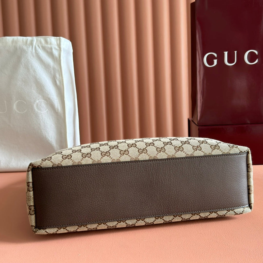 GUCCI 25S BEATRIX LARGE TOTE BAG 35 CM IN DARK BEIGE AND BROWN CANVAS