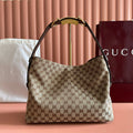 GUCCI 25S BEATRIX LARGE TOTE BAG 35 CM IN DARK BEIGE AND BROWN CANVAS
