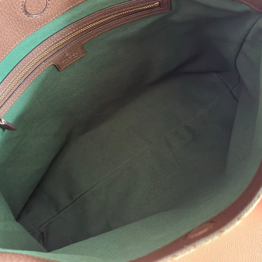 GUCCI 25S BEATRIX LARGE TOTE BAG 35 CM IN DARK BEIGE AND BROWN CANVAS