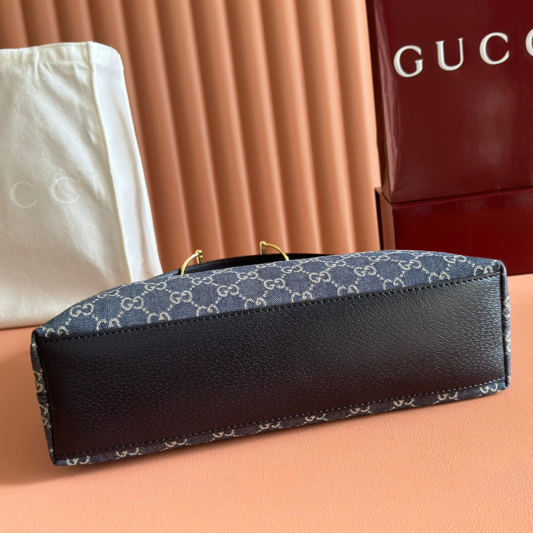 GUCCI 25S BEATRIX LARGE TOTE BAG 35 CM IN SLATE BLUE-GRAY CANVAS