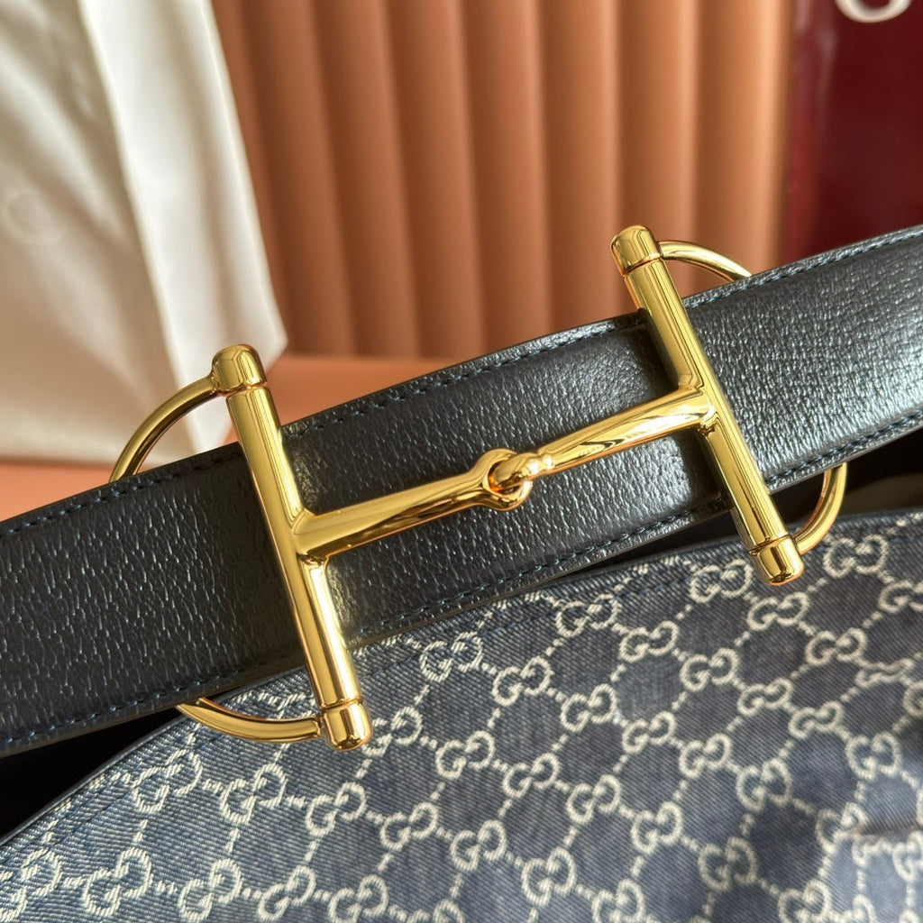 GUCCI 25S BEATRIX LARGE TOTE BAG 35 CM IN SLATE BLUE-GRAY CANVAS