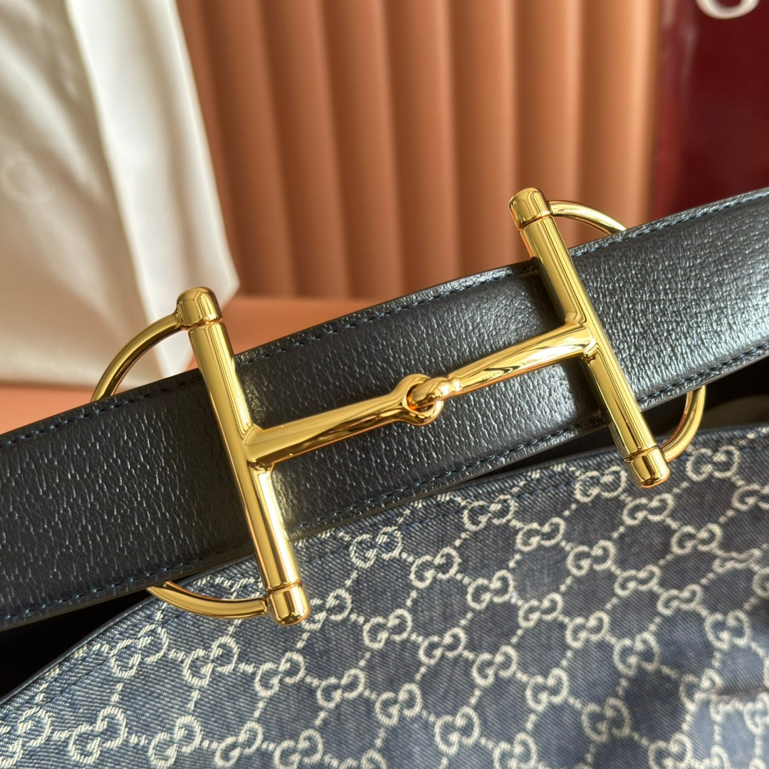 GUCCI 25S BEATRIX LARGE TOTE BAG 35 CM IN SLATE BLUE-GRAY CANVAS