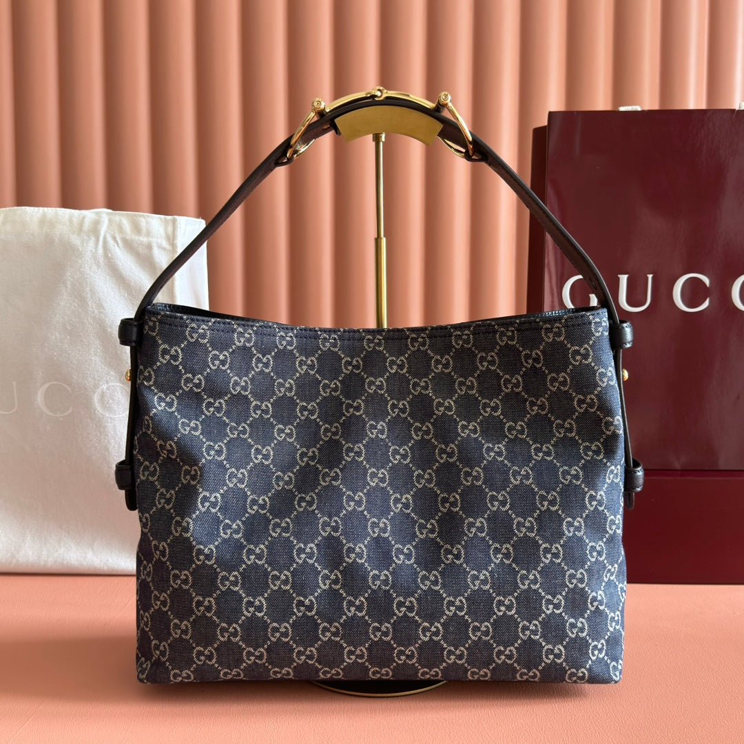 GUCCI 25S BEATRIX LARGE TOTE BAG 35 CM IN SLATE BLUE-GRAY CANVAS