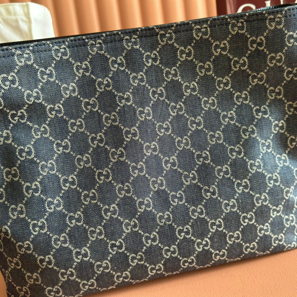 GUCCI 25S BEATRIX LARGE TOTE BAG 35 CM IN SLATE BLUE-GRAY CANVAS