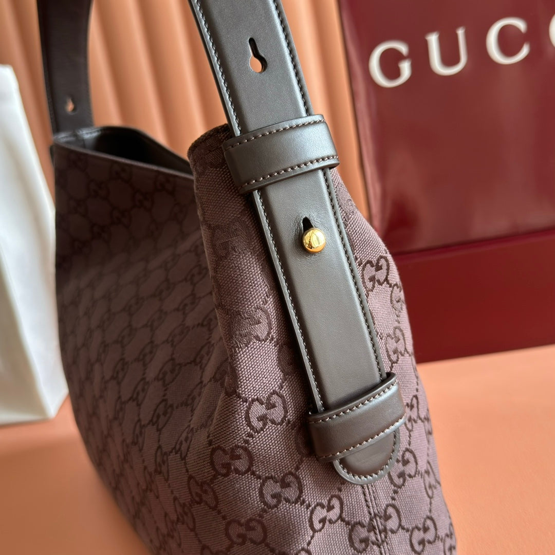 GUCCI 25S BEATRIX LARGE TOTE BAG 35 CM IN DARK CHOCOLATE BROWN CANVAS