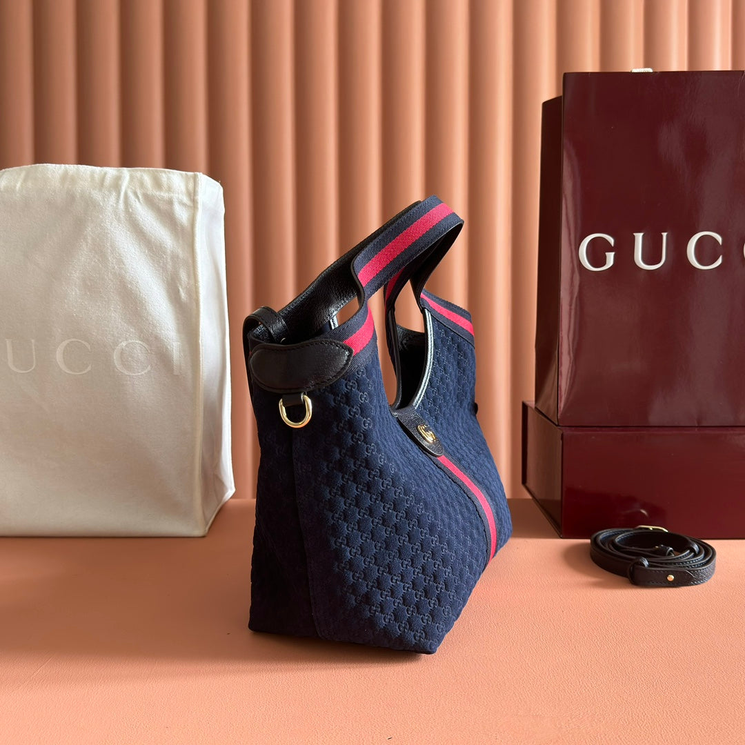 GUCCI 25S GIGLIO LARGE TOTE BAG 25 CM IN CHARCOAL GRAY CANVAS