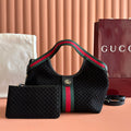 GUCCI 25S GIGLIO LARGE TOTE BAG 25 CM IN BLACK CANVAS