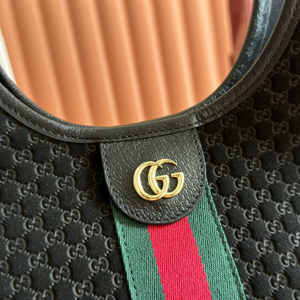 GUCCI 25S GIGLIO LARGE TOTE BAG 25 CM IN BLACK CANVAS