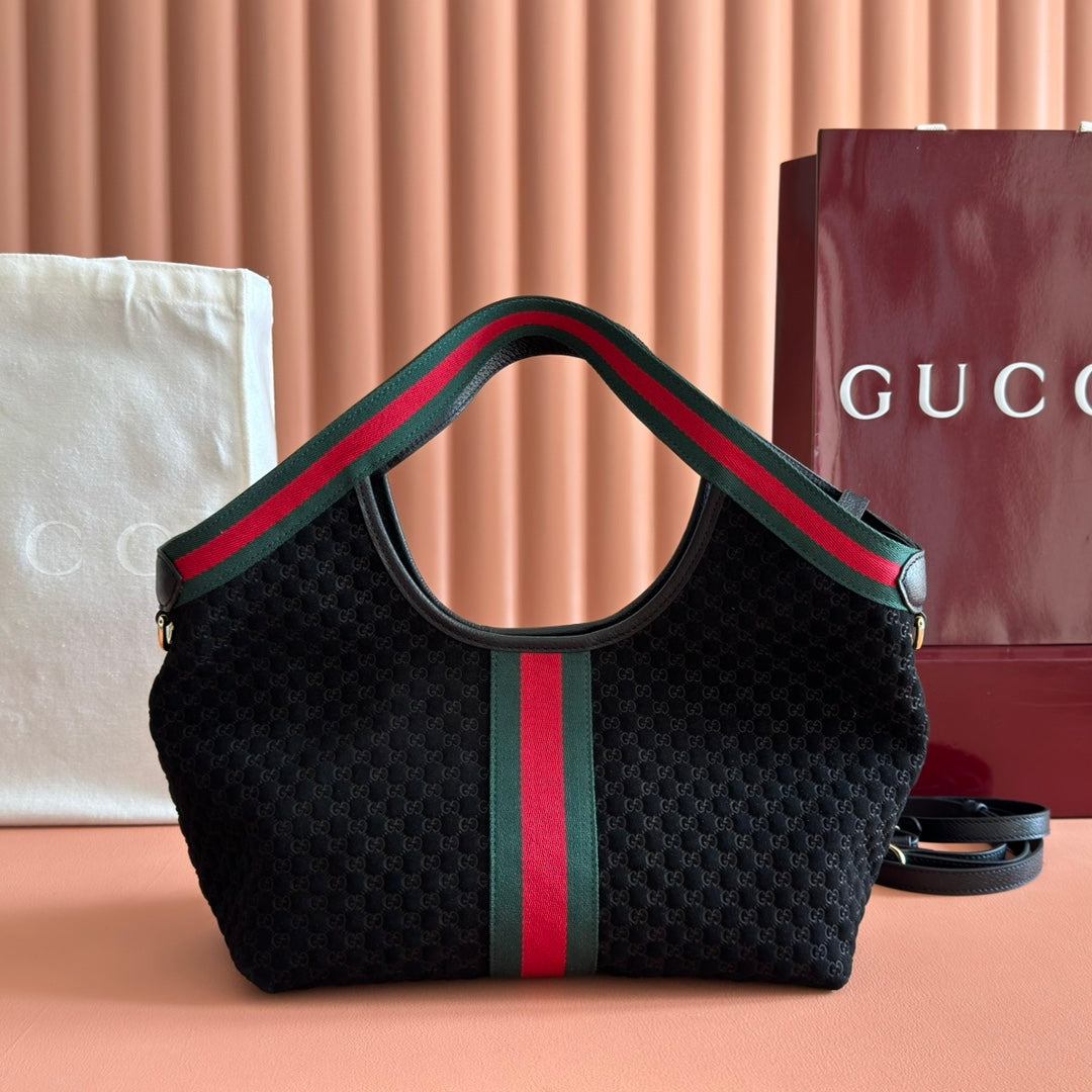 GUCCI 25S GIGLIO LARGE TOTE BAG 25 CM IN BLACK CANVAS