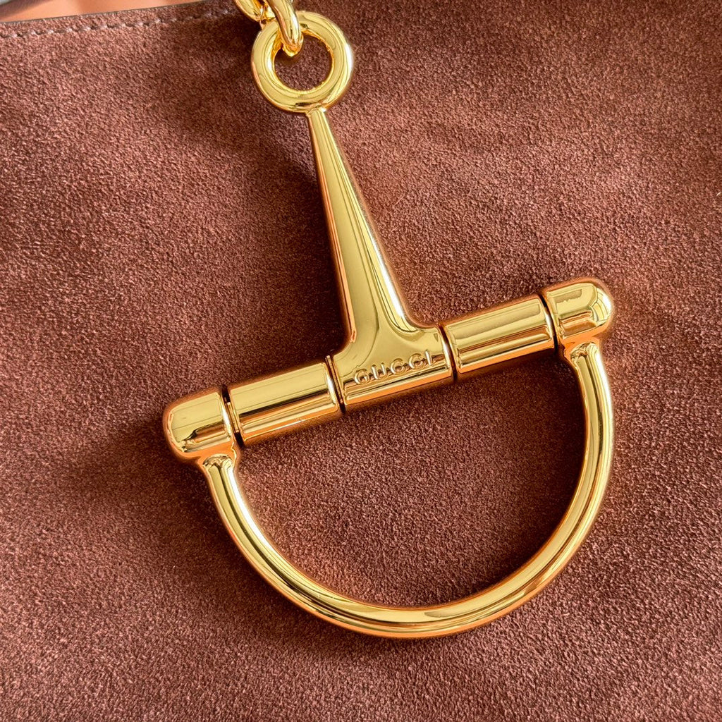 GUCCI 25S HANDBAG 46 CM IN DARK CACAO BROWN SUEDE WITH GOLD HARDWARE