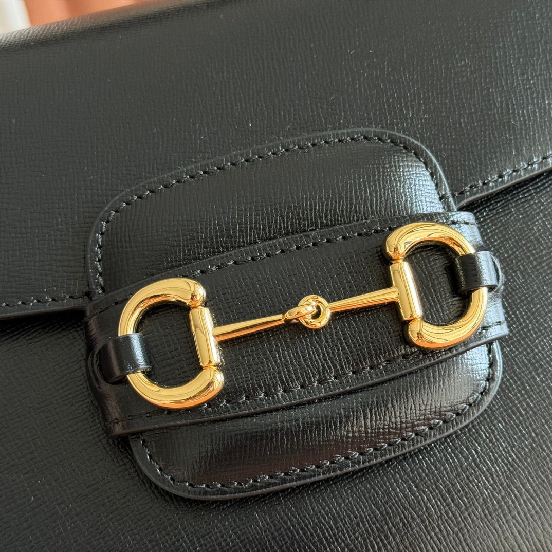 GUCCI 25S HORSEBIT 1955 MEDIUM SHOULDER BAG 29 CM IN BLACK CALFSKIN WITH GOLD HARDWARE