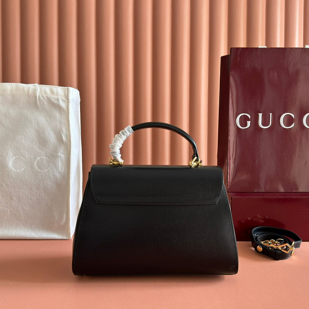 GUCCI 25S HORSEBIT 1955 MEDIUM SHOULDER BAG 29 CM IN BLACK CALFSKIN WITH GOLD HARDWARE