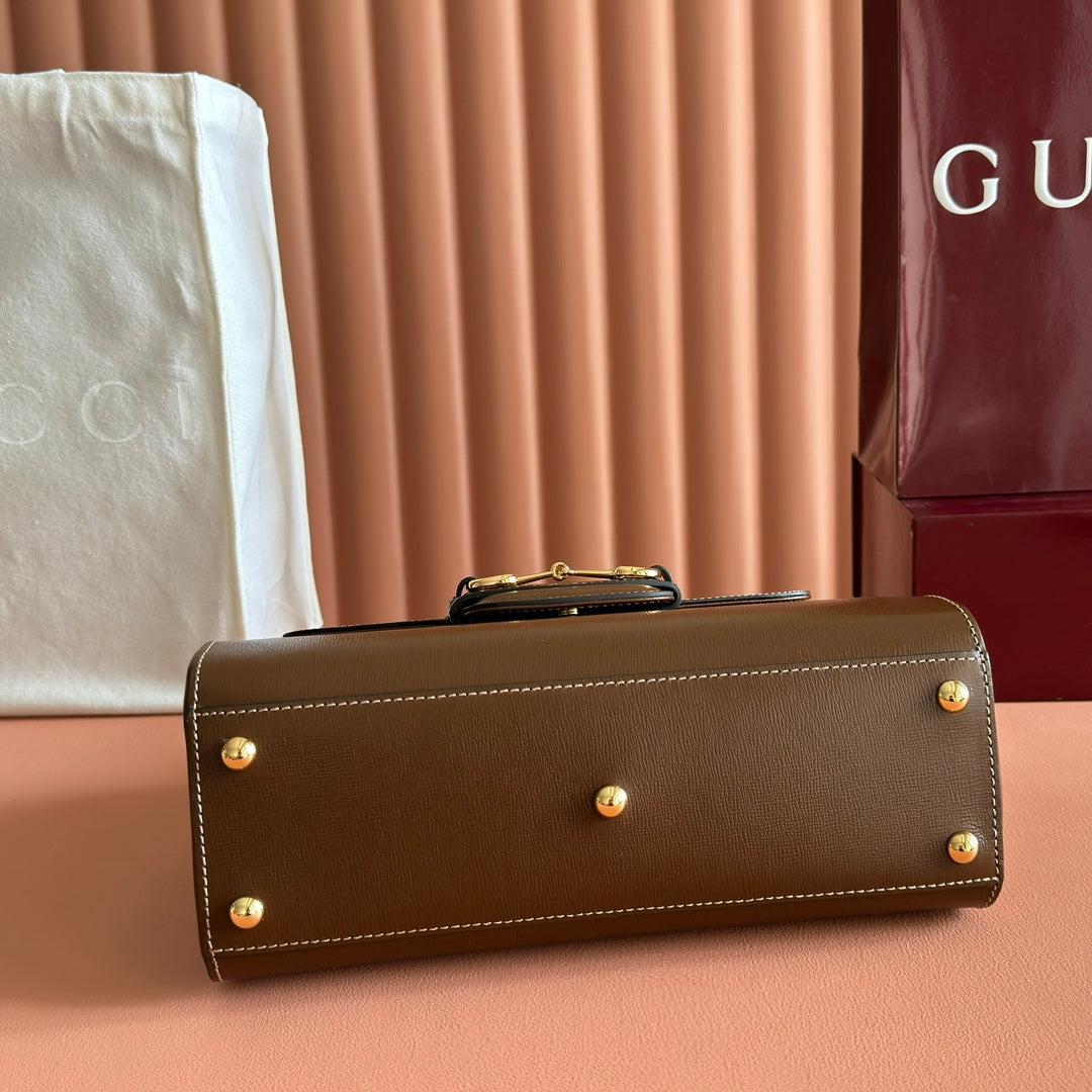 GUCCI 25S HORSEBIT 1955 MEDIUM SHOULDER BAG 29 CM IN BROWN CALFSKIN WITH GOLD HARDWARE