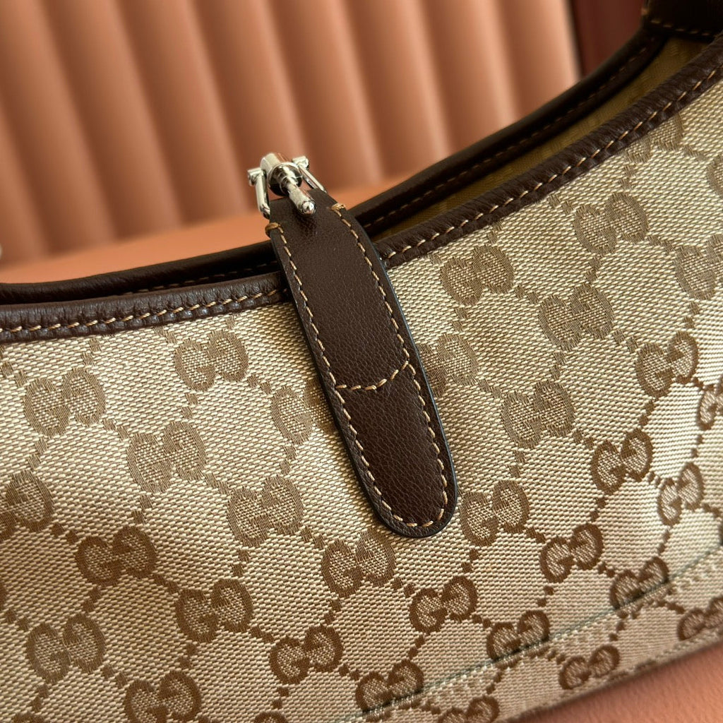 GUCCI 25S JACKIE MONOGRAM 27 CM IN LIGHT BROWN CANVAS AND CALFSKIN