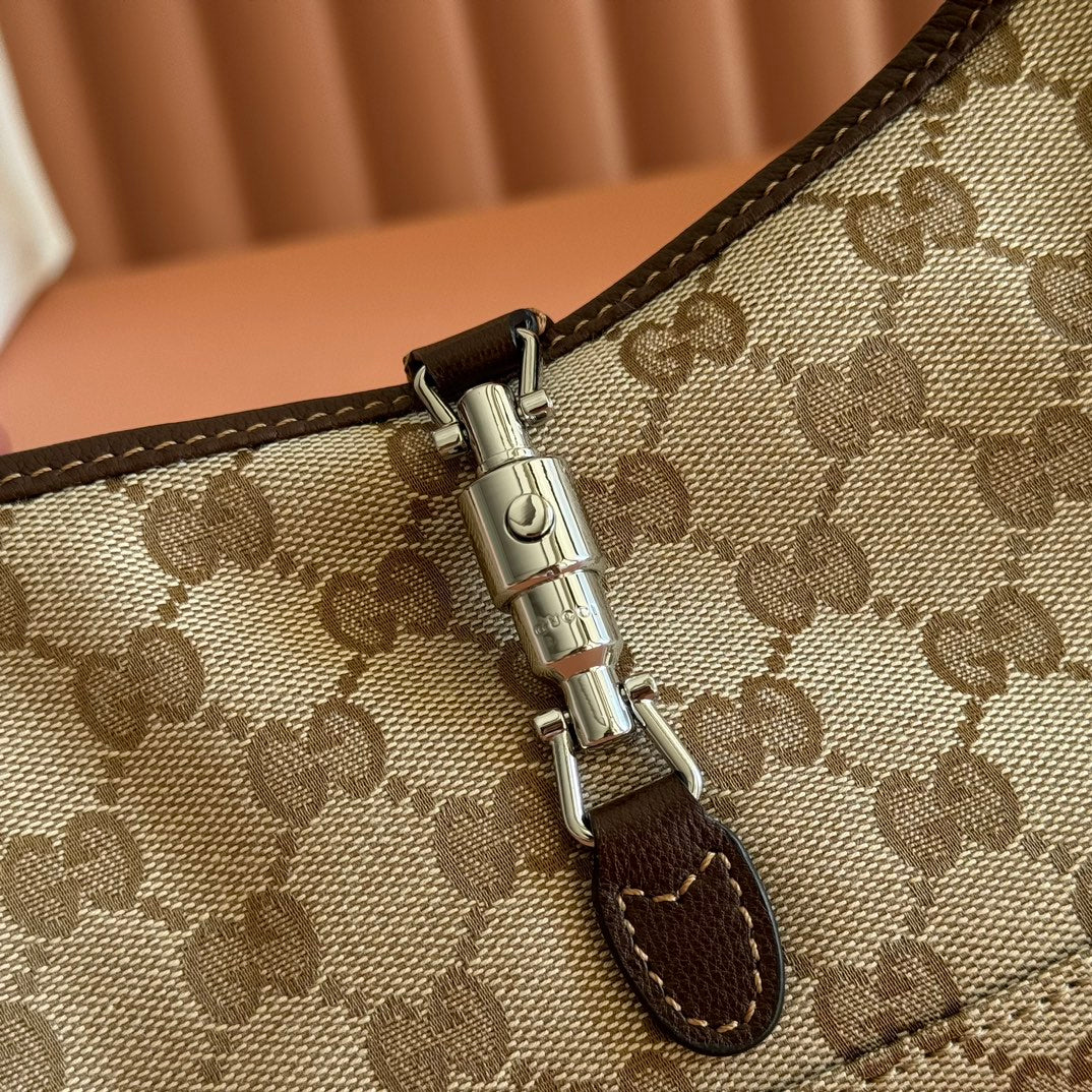 GUCCI 25S JACKIE MONOGRAM 27 CM IN LIGHT BROWN CANVAS AND CALFSKIN