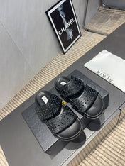ALAIA CHUNKY TWO-STRAP SLIDES 25S IN BLACK CALFSKIN