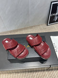 ALAIA CHUNKY TWO-STRAP SLIDES 25S IN DARK RED CALFSKIN