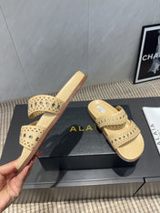 ALAIA DOUBLE-STRAP SANDALS 25S IN BEIGE CALFSKIN