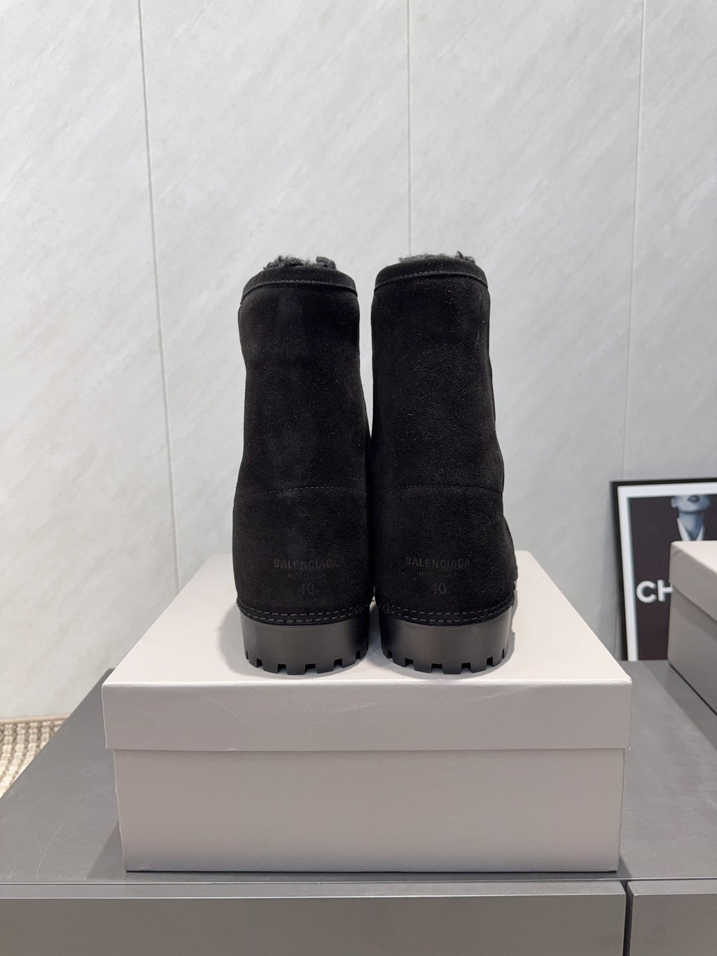 BALENCIAGA 25S LOW ANKLE BOOTS PLATFORM HEEL IN BLACK SUEDE STYLE 9