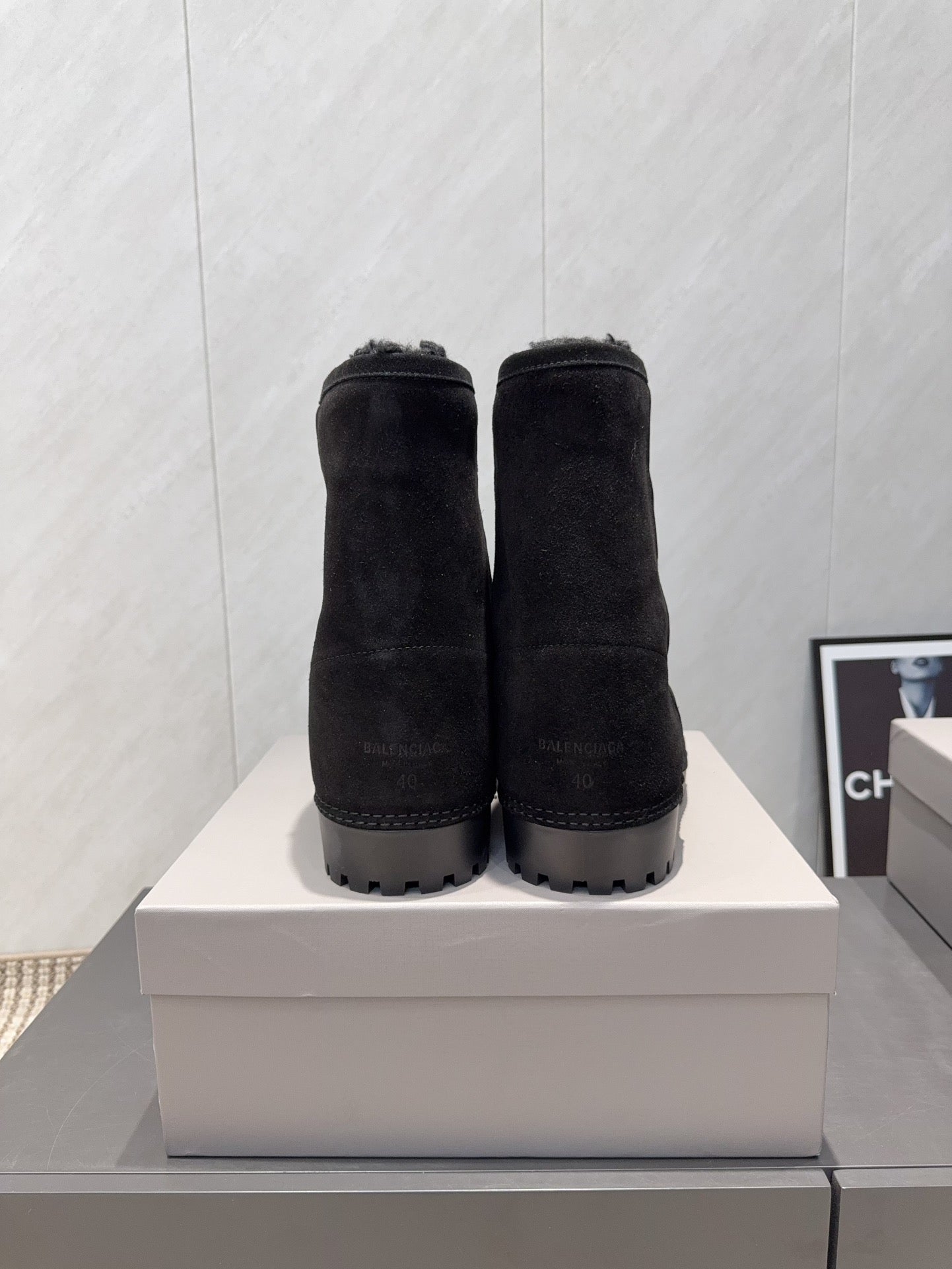 BALENCIAGA 25S LOW ANKLE BOOTS PLATFORM HEEL IN BLACK SUEDE STYLE 9